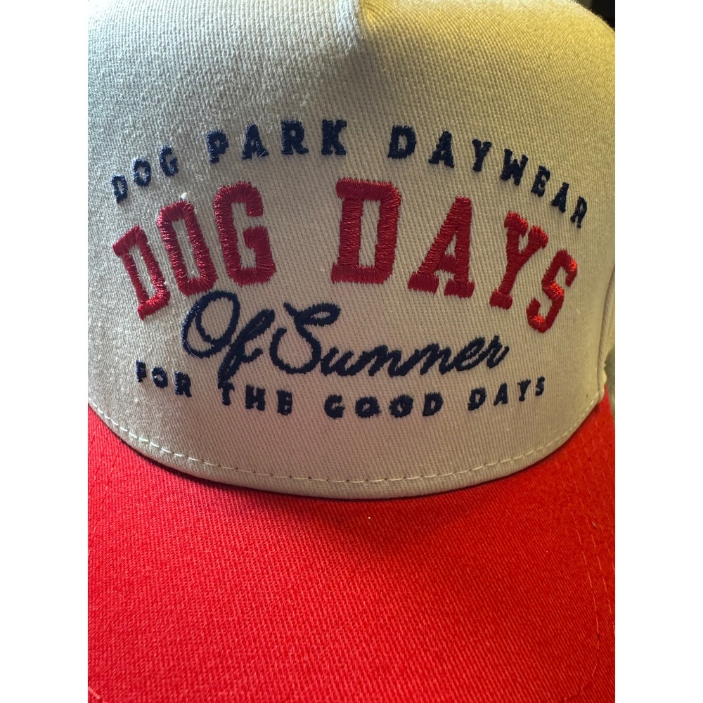 Dog Park Daywear Dog Days of Summer Trucker Hat Snapback Cream Red Embroidered - Picture 5 of 7